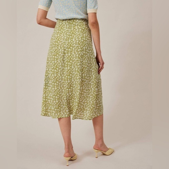 Rihoas The Floral Split Midi Skirt In Green And White Size L - Picture 3 of 11